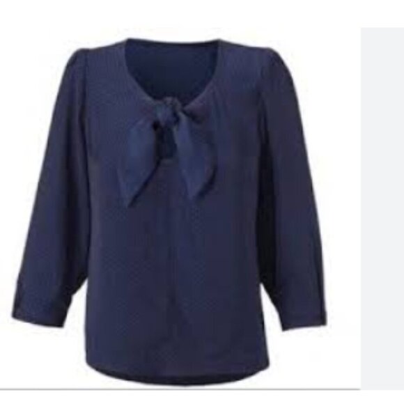 CAbi 5525 Polka Dot Tie Front Knot Blouse Navy Size Small - Picture 2 of 11